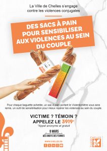 Baguettes de pains dans les sacs imprimés contre les violences conjugales
