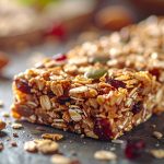 Vegan granola protein bar made with oats and seeds, healthy homemade snack, organic food.